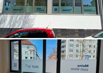 Glasdekor Milchglas BAUGFI 24 Büroräume Außen- und Innenansicht